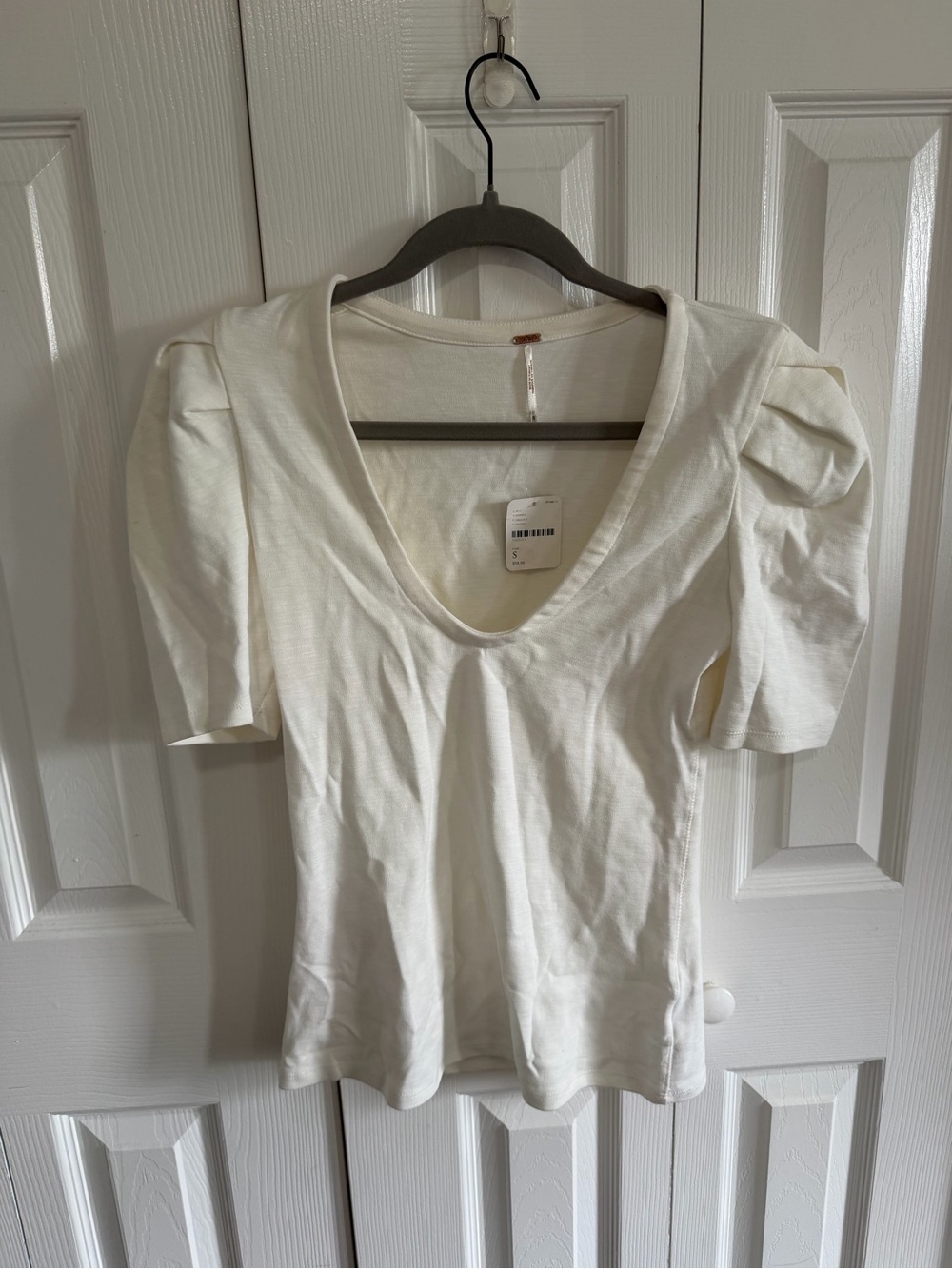 Free People Puff Sleeve White Heathered T-Shirt NWT Size Small
